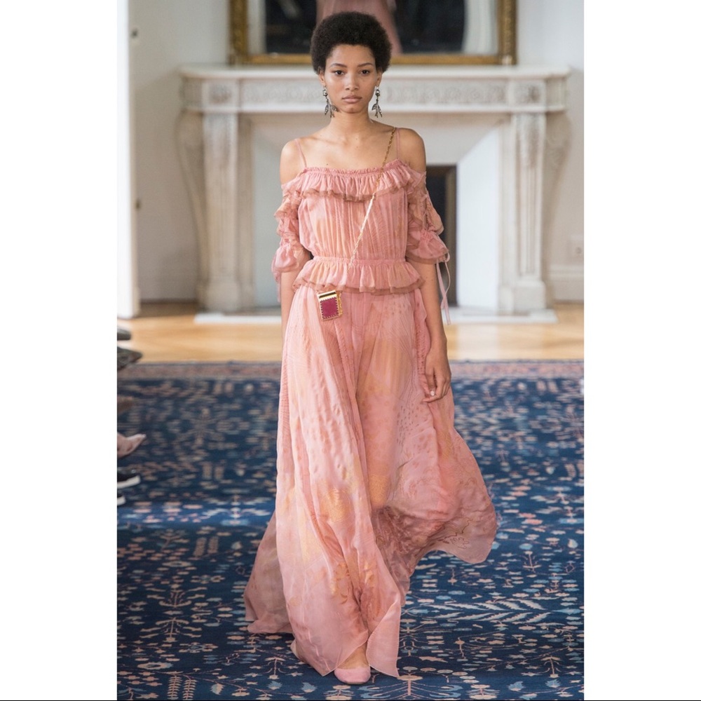 VALENTINO RUNWAY LACE UP SLEEVE MAXI DRESS